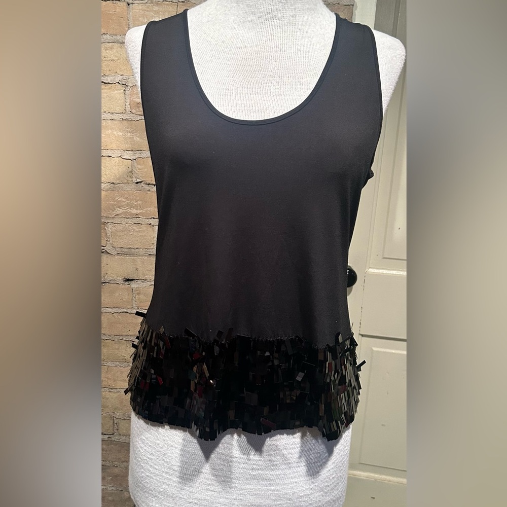 Calvin Klein Black Sleeveless Sequin Fringe Tank Top/Camisole